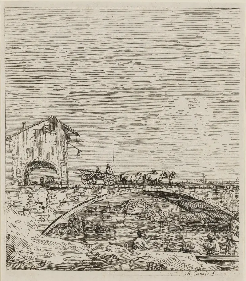 The Wagon Passing Over a Bridge, from Vedute av Canaletto