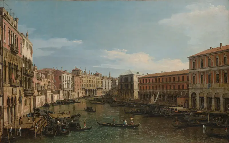 Venice, the Grand Canal looking South, from the Ca’ Da Mosto toward the Rialto Bridge av Canaletto