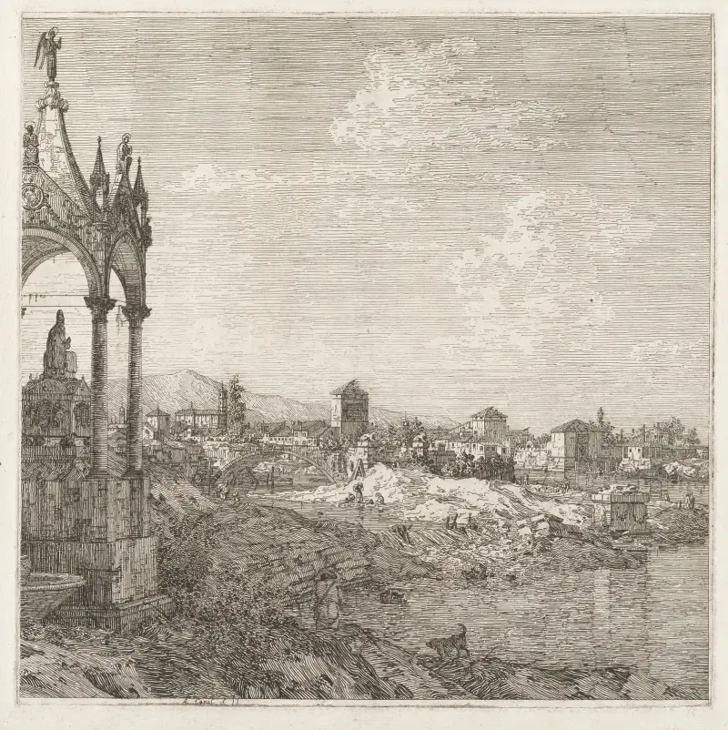 View of a Town with a Bishop’s Tomb av Canaletto