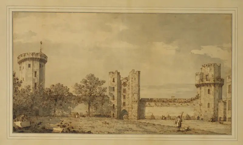 Warwick Castle; The East Front from the Courtyard av Canaletto