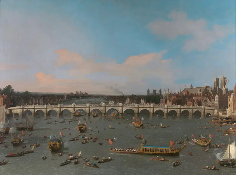 Westminster Bridge, with the Lord Mayor’s Procession on the Thames av Canaletto
