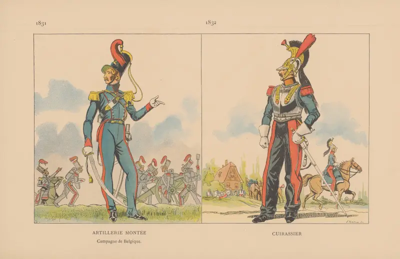 Artillerie Montée. Campagne de Belgique. 1831, Cuirassier. 1832 av Caran d'Ache