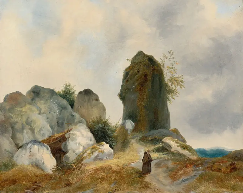 Eremit in felsiger Landschaft von Carl Blechen