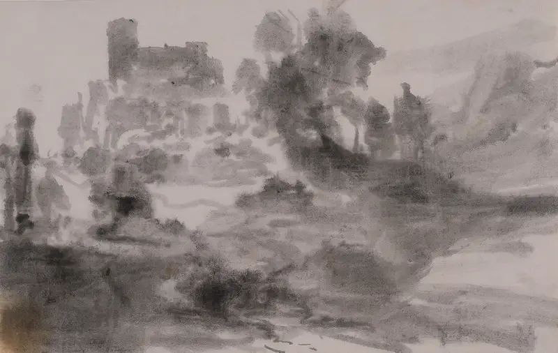 Krajina s hradem (nebo kostelem), Carl Blechen