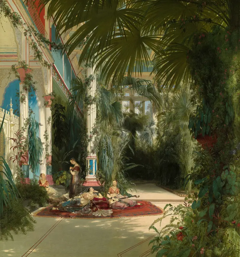 The Interior of the Palm House on the Pfaueninsel Near Potsdam av Carl Blechen
