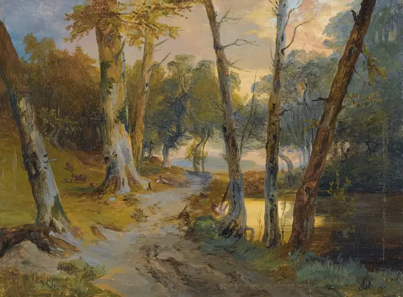 Wald mit kleinem Weiher von Carl Blechen