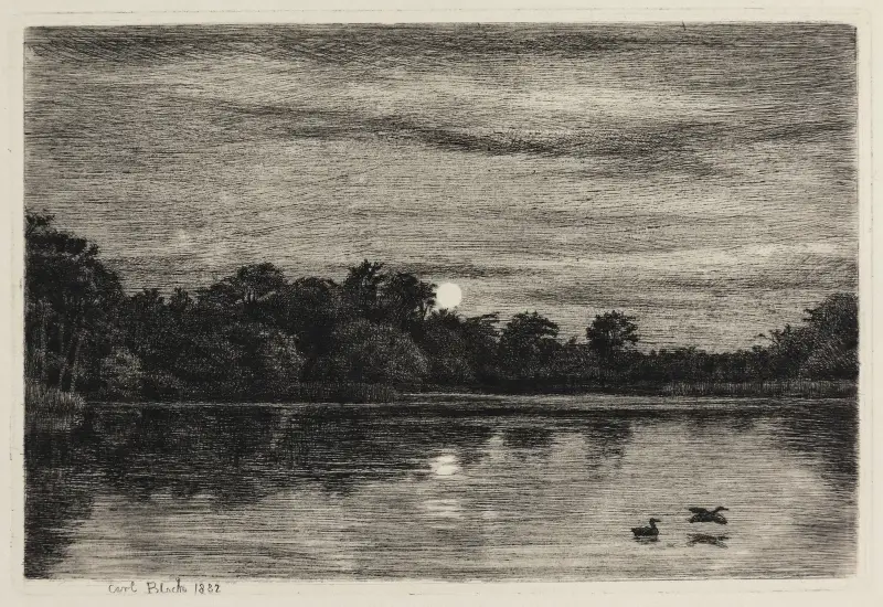 Bondedammen ved Hellebæk Måneskin av Carl Bloch