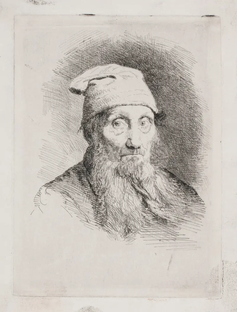 En gammal man med huva, bröstbild av Carl Bloch