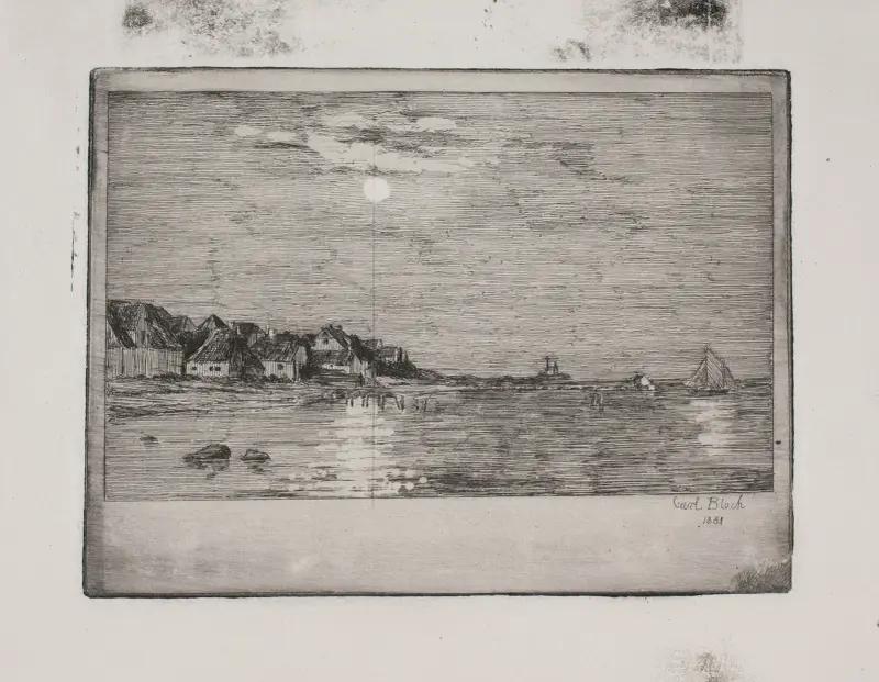 Strandparti ved Hellebæk Måneskin av Carl Bloch