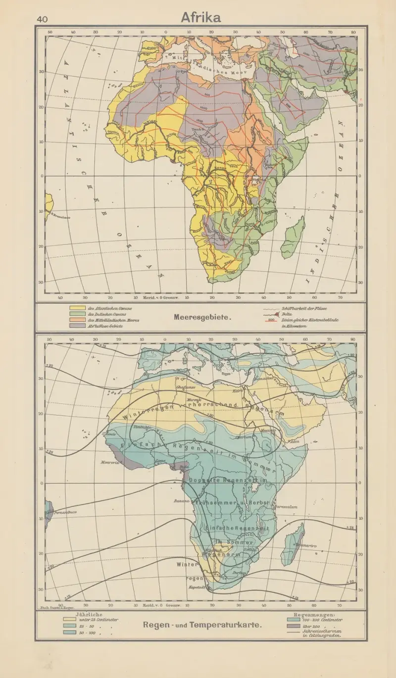 Afrika; havsområden – regnkarta av Carl Diercke