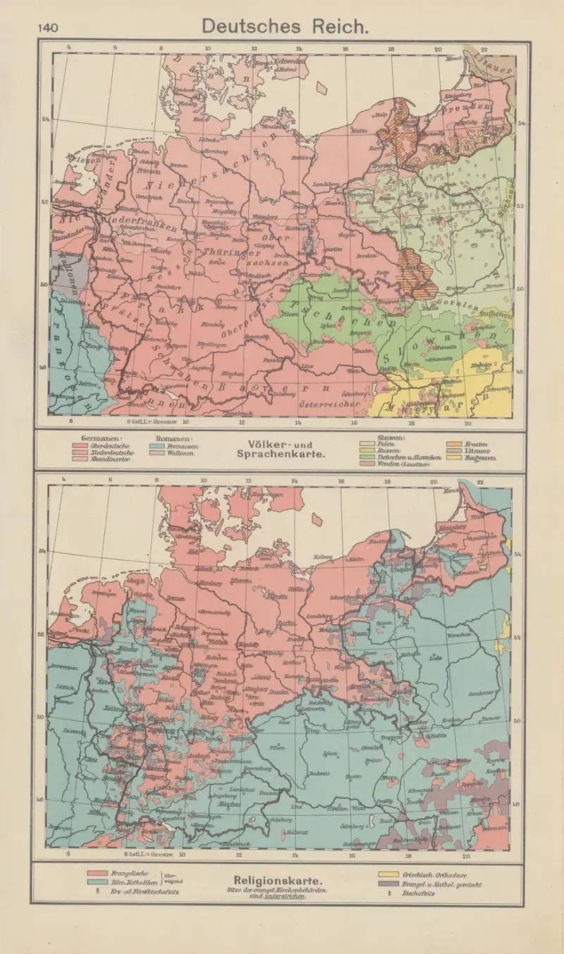 Deutsches Reich; Völker- und Sprachenkarte. — Religionskarte von Carl Diercke