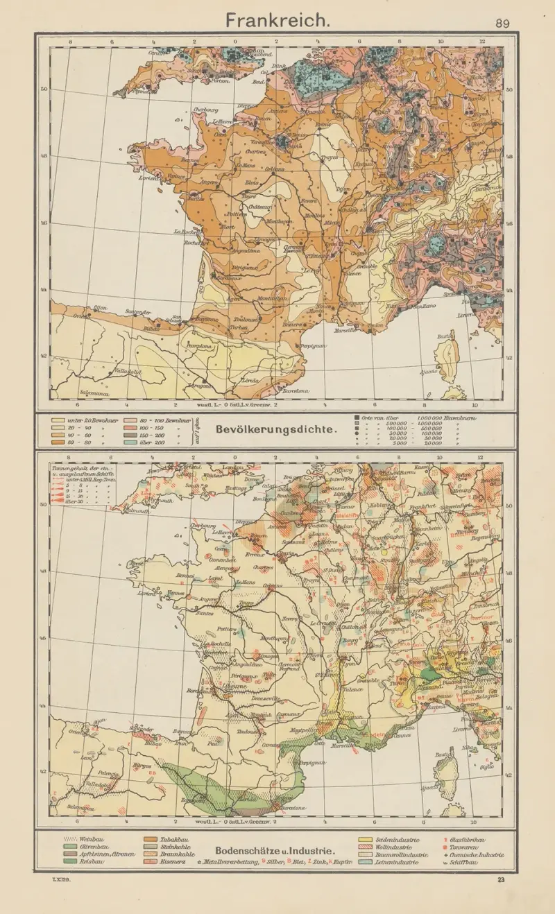Frankreich; Bevölkerungsdichte. — Bodenschätze und Industrie av Carl Diercke