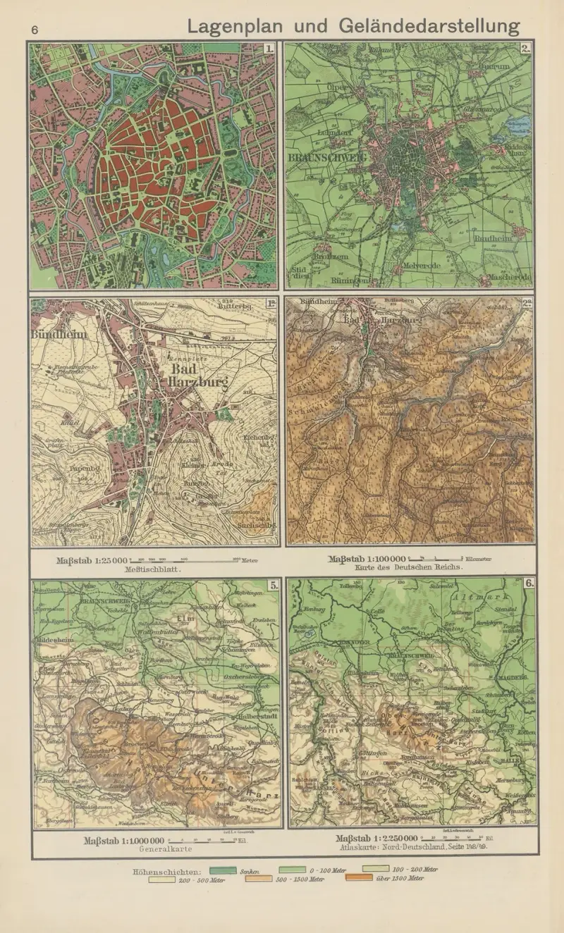 Lageplan und Geländedarstellung bei Verkleinerung des Maßstabs von Carl Diercke