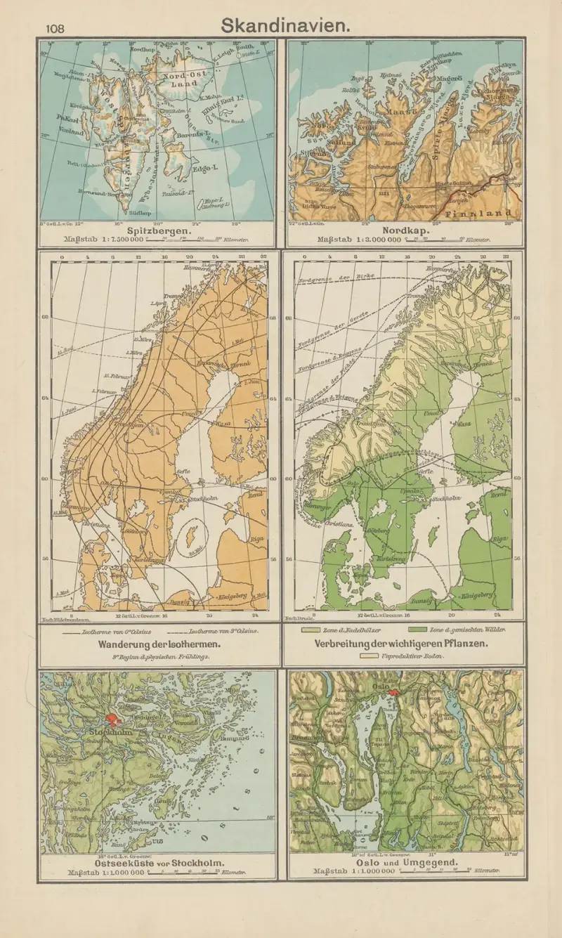 Skandinavien; Spitzbergen — Nordkap — Ostseeküste vor Stockholm – Oslo und Umgegend von Carl Diercke