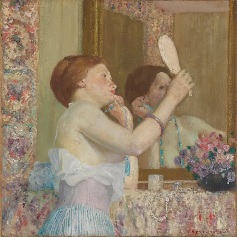 Woman with a Mirror (Femme qui se mire) av Frederick Carl Frieseke