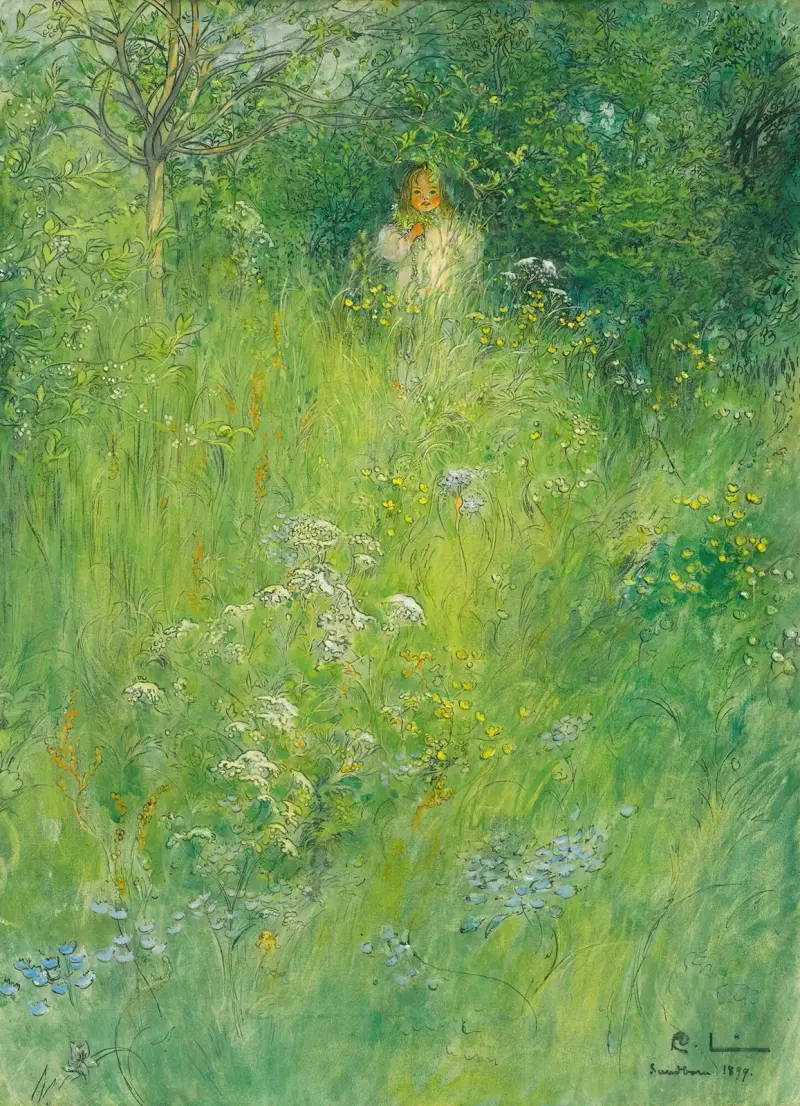 Eine Elfe – Kersti auf der Wiese von Carl Larsson