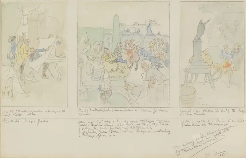 Första förslaget till väggdekoration i Nationalmuseums nedre hall, Stockholm av Carl Larsson