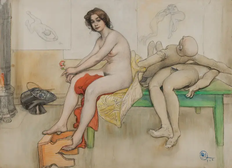 Das Modell und die Mannequins von Carl Larsson