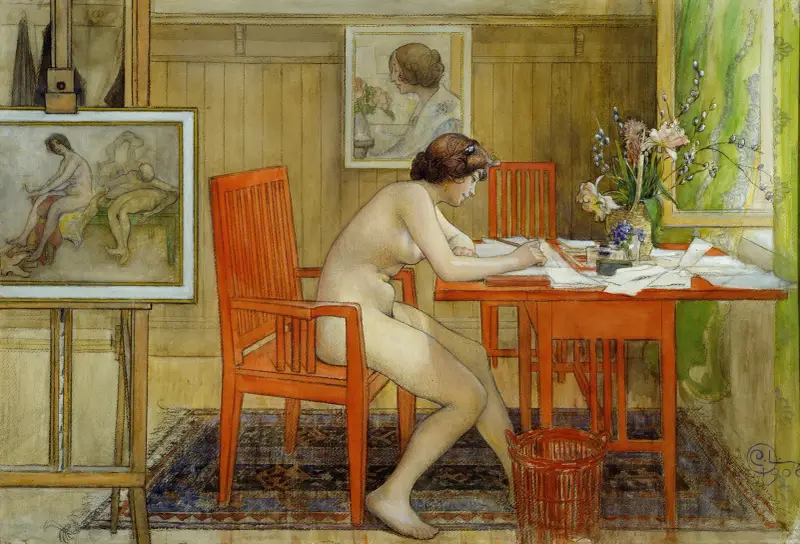 Model pisząca pocztówkę, Carl Larsson