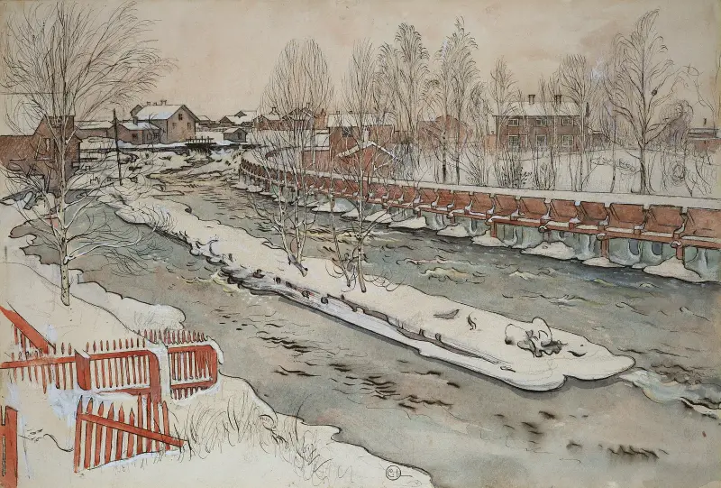 Timmerrännan. Vinterscen av Carl Larsson
