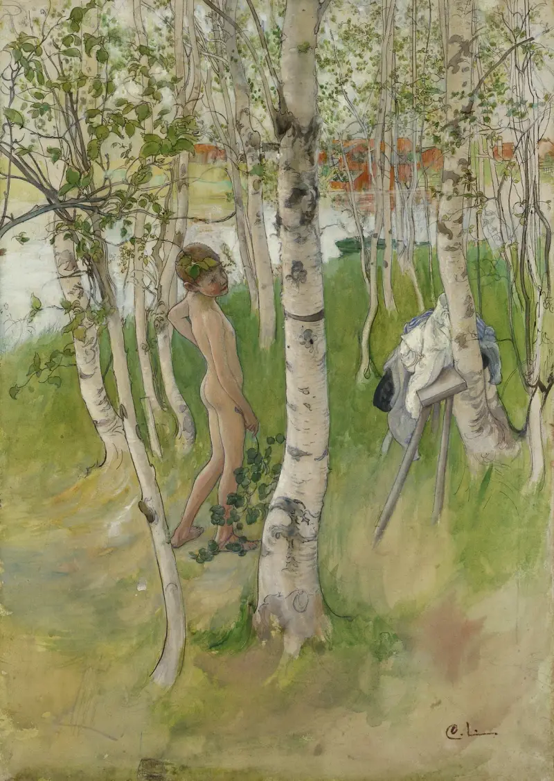 Ulf. Naken pojke bland björkar av Carl Larsson
