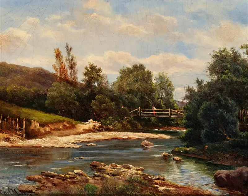 A Landscape with Stream and a Bridge av Carl Moll