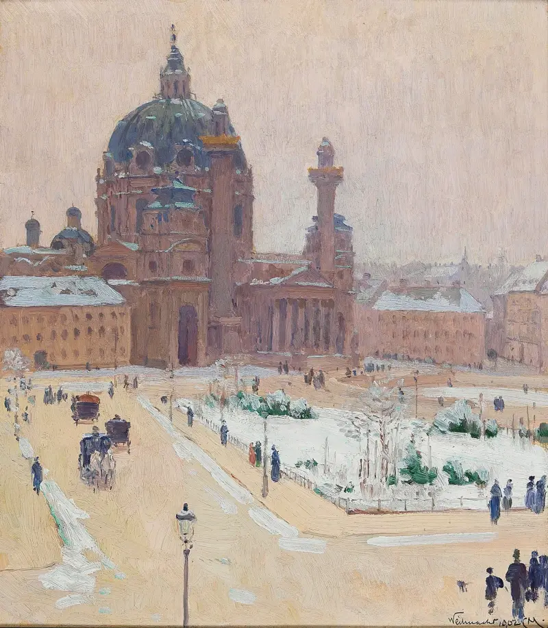 Karlskirche i vinter av Carl Moll