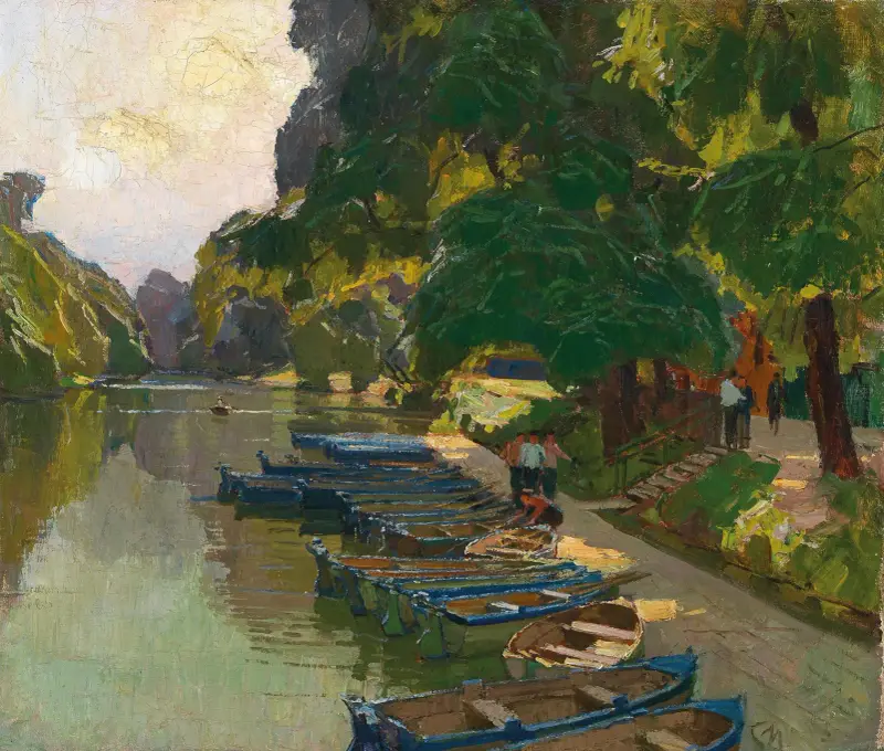 Landing stage at Heustadlwasser (Prater, Vienna) av Carl Moll