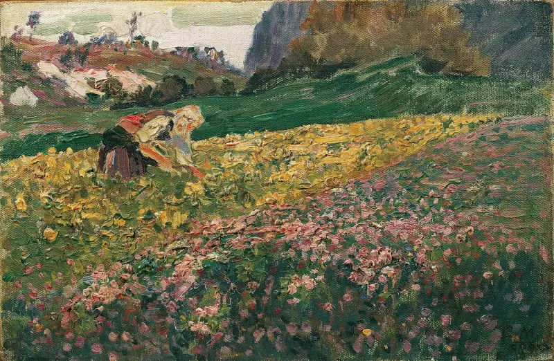 Flicka i blomsteräng av Carl Moll