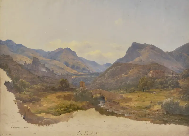 Vy av Subiaco, i förgrunden en bro av Carl Morgenstern