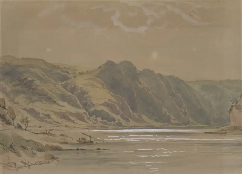 Rheinansicht mit hohen bewaldeten Ufern av Carl Morgenstern