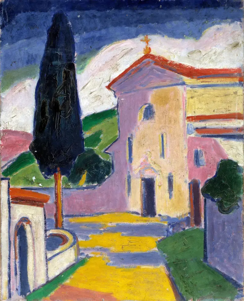 Church with Cedar Tree on Left av Carl Newman