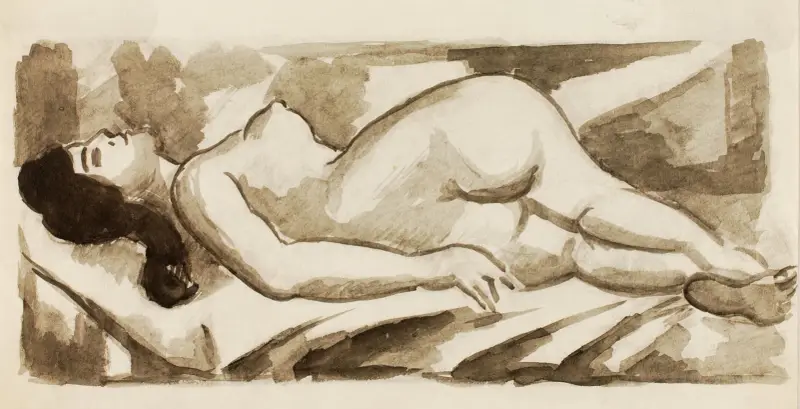 Liggande kvinnlig nakenstudie av Carl Newman