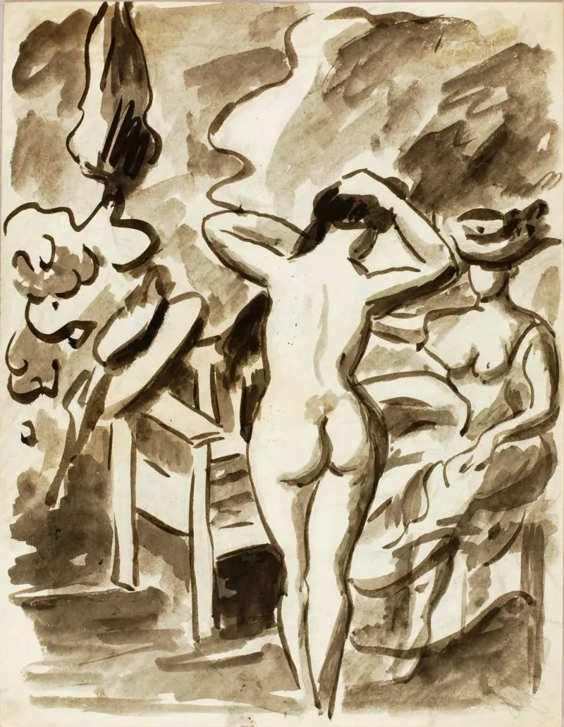 Two Female Figures in Garden av Carl Newman