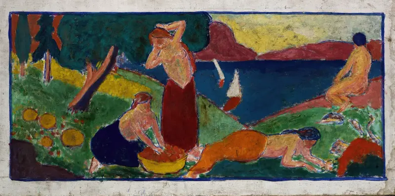 Women in Landscape with Blue Border av Carl Newman