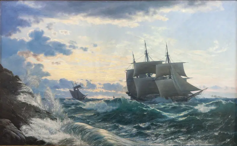 Skibe som morgenen efter en storm klarer landet for sig av Carl Rasmussen
