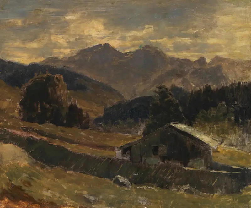 Blick auf den Hochkalter am Hintersee av Carl Schuch