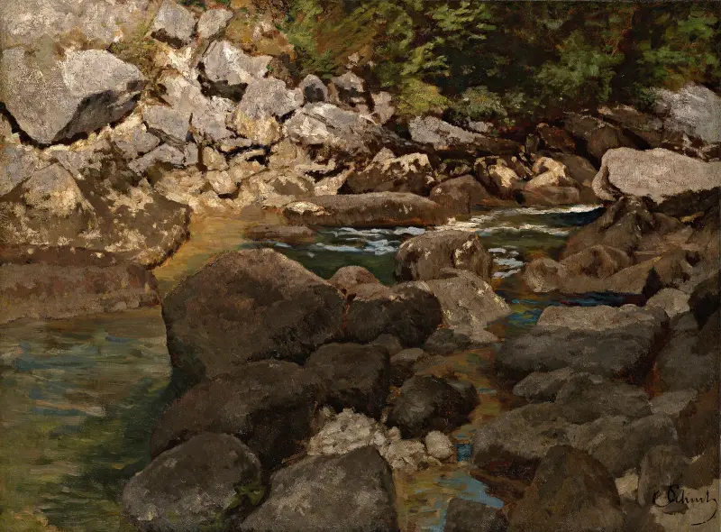 Gebirgsbach mit Findlingen von Carl Schuch