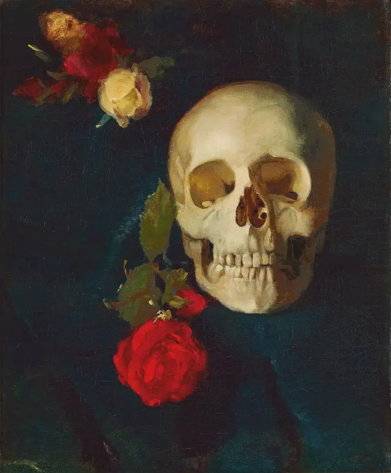 Schädel mit Rosen von Carl Schuch