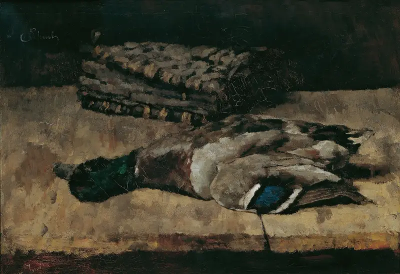 Stillleben mit Wildente und Jagdtasche I av Carl Schuch