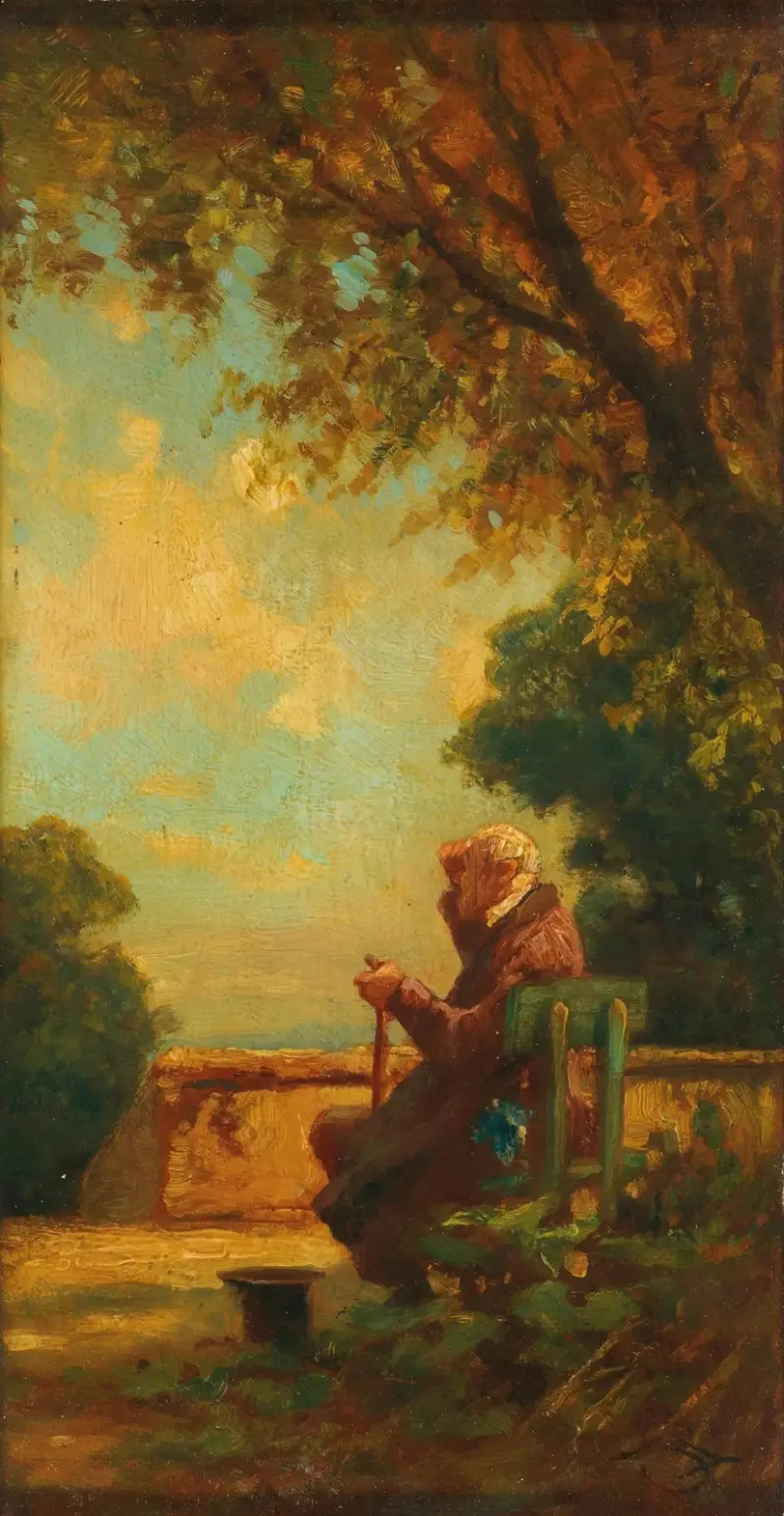 Gammal man på bänk av Carl Spitzweg