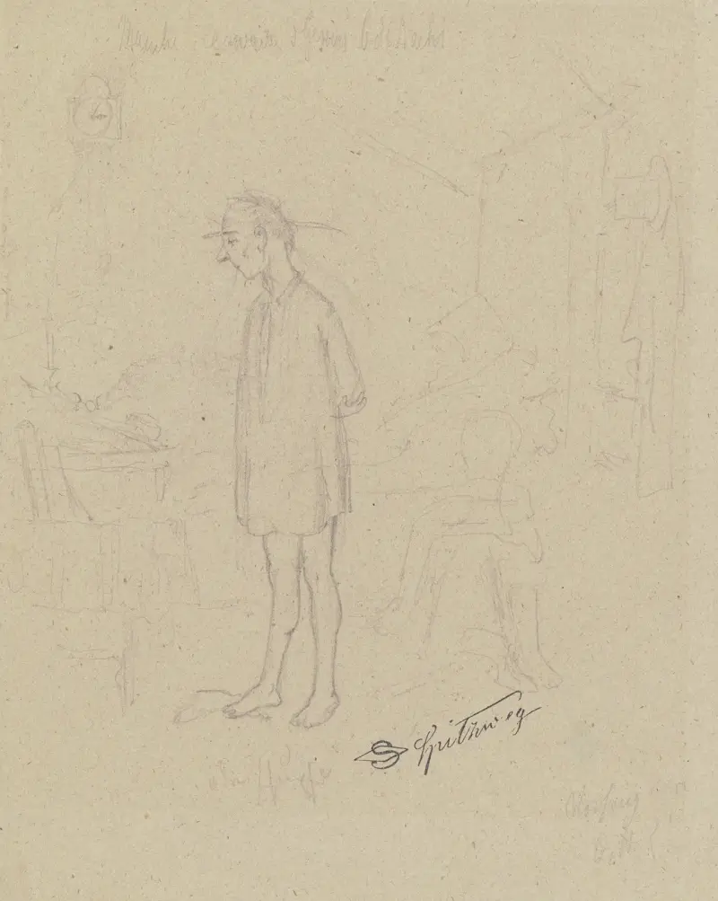 Diktaren i skjorta vid skrivpulpeten av Carl Spitzweg