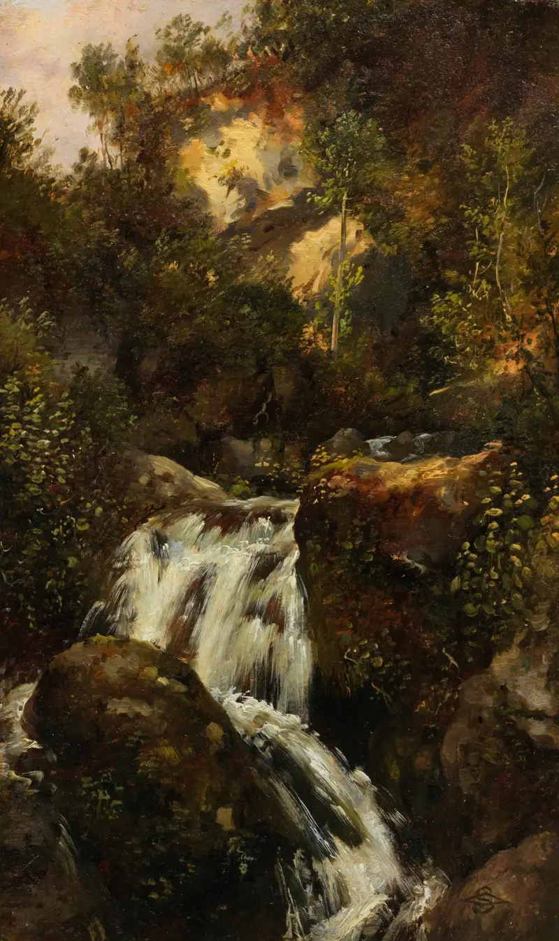 Klippstudie med vattenfall av Carl Spitzweg