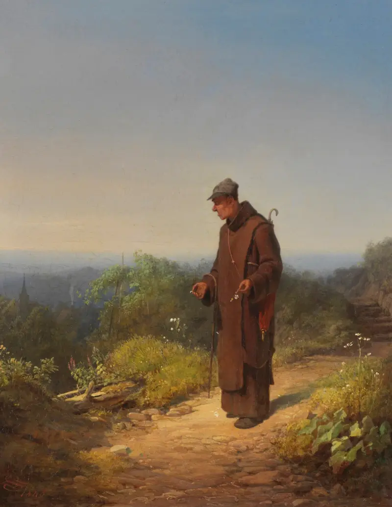Munk ('Hon älskar mig av hela sitt hjärta, lite…') (1848) av Carl Spitzweg