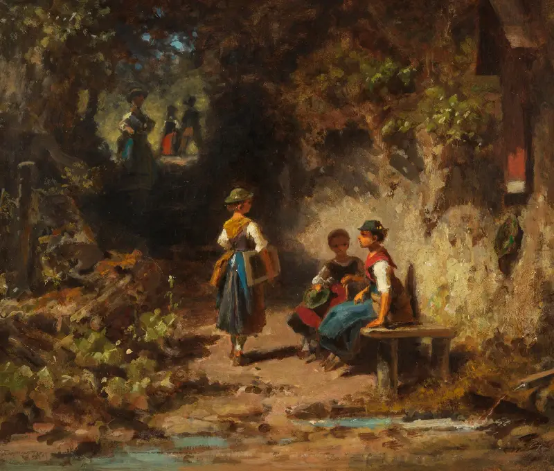 Schulmädchen im Walde von Carl Spitzweg