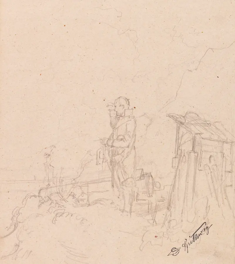 Strickende Wacht (Der Kanonier) av Carl Spitzweg