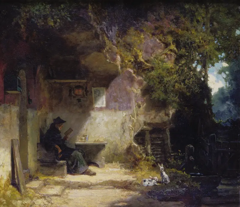 Eremiten framför sin hydda av Carl Spitzweg