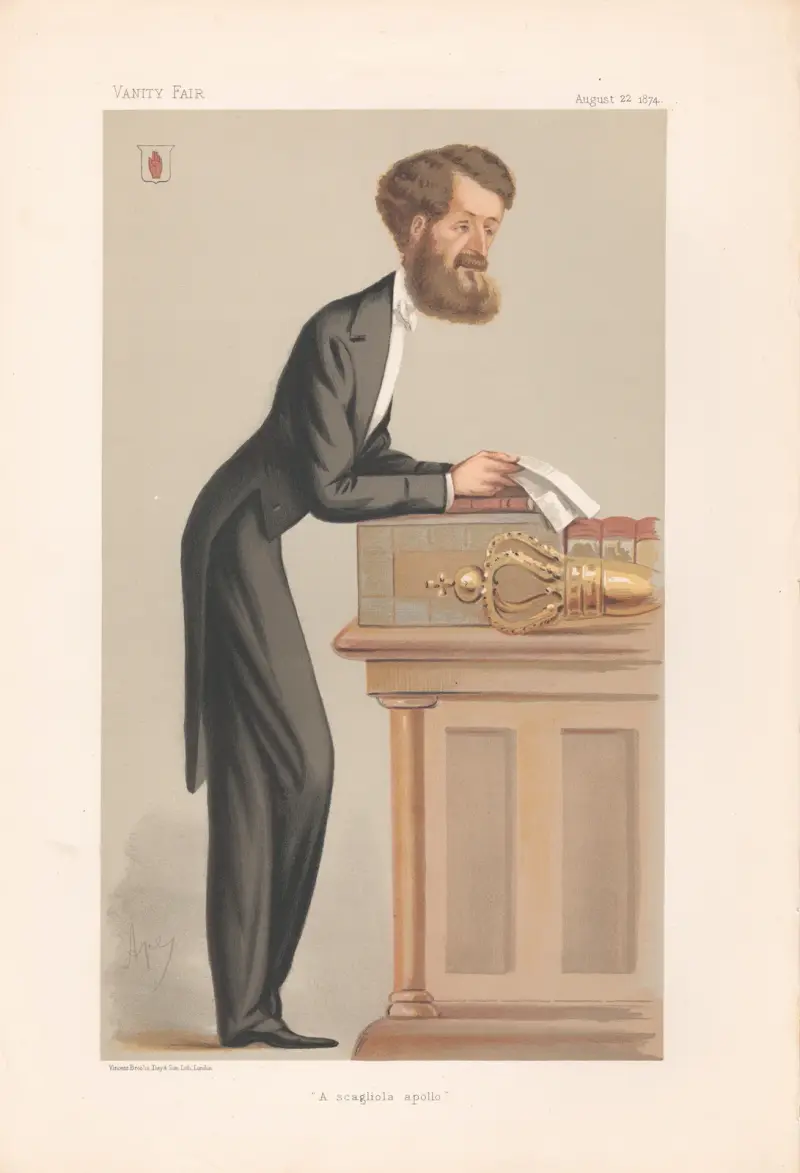 Chancellors of Exchequer. ‘A scagliola apollo’ Beach. 22 August 1874 av Carlo Pellegrini