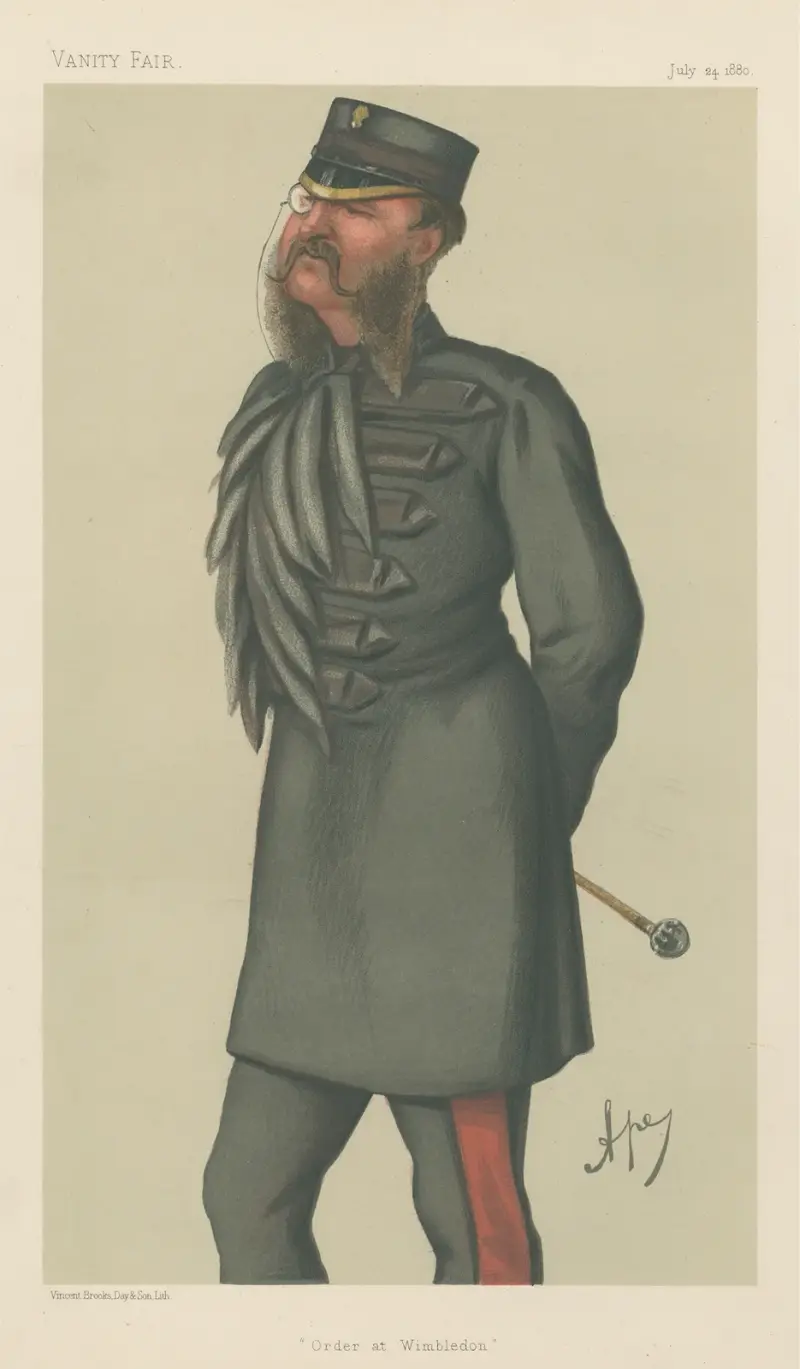 Military and Navy; ‘Order at Wimbledon’, Colonel Lewis Guy Phillips, July 24, 1880 av Carlo Pellegrini
