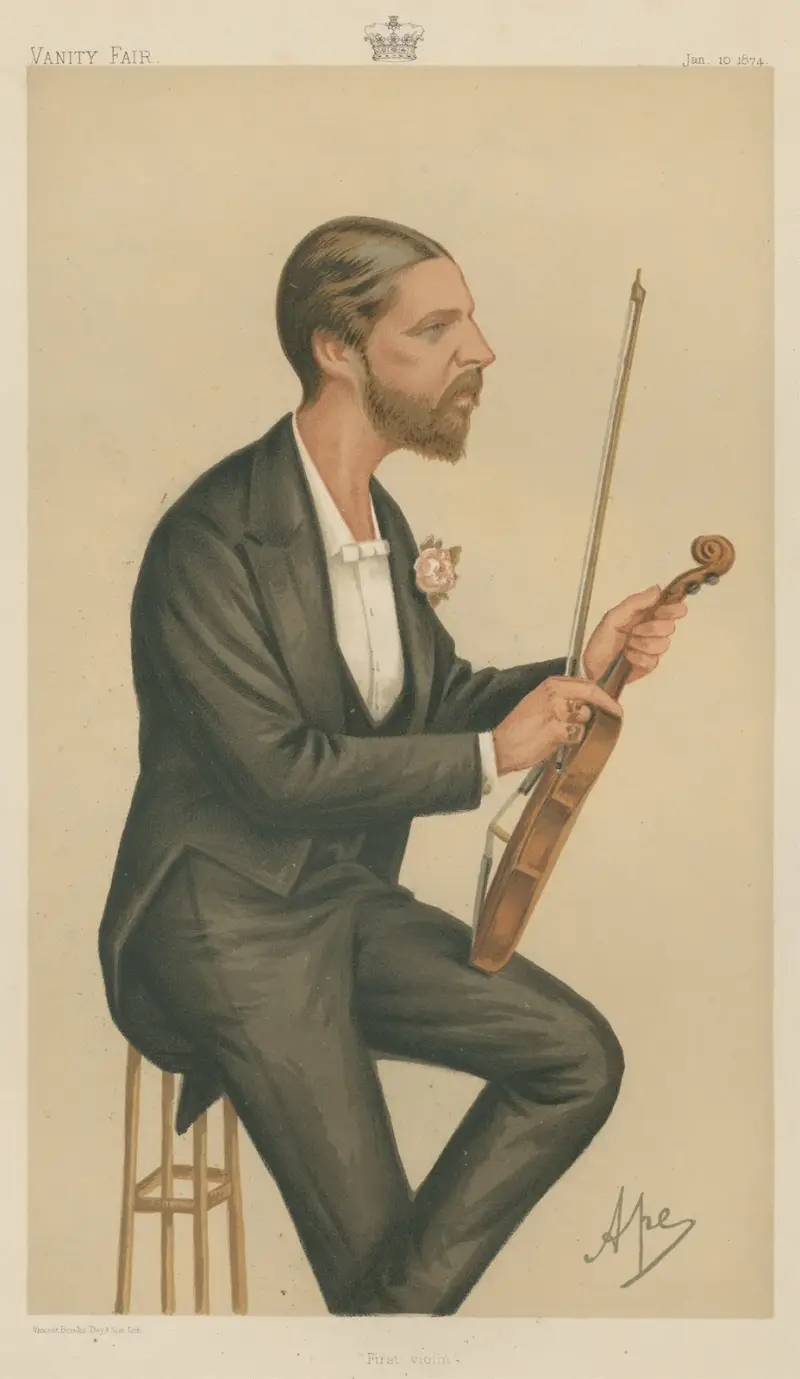 Musicians; ‘First Violin’, H.R.H. Duke of Edinburgh, January 10, 1874 av Carlo Pellegrini